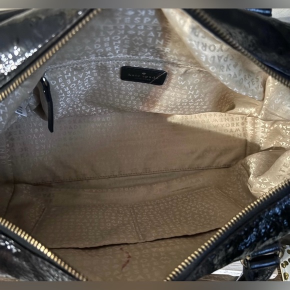 Black Ostrich embossed Patent leather kate spade satchel and envelope wristlet - Picture 3 of 8